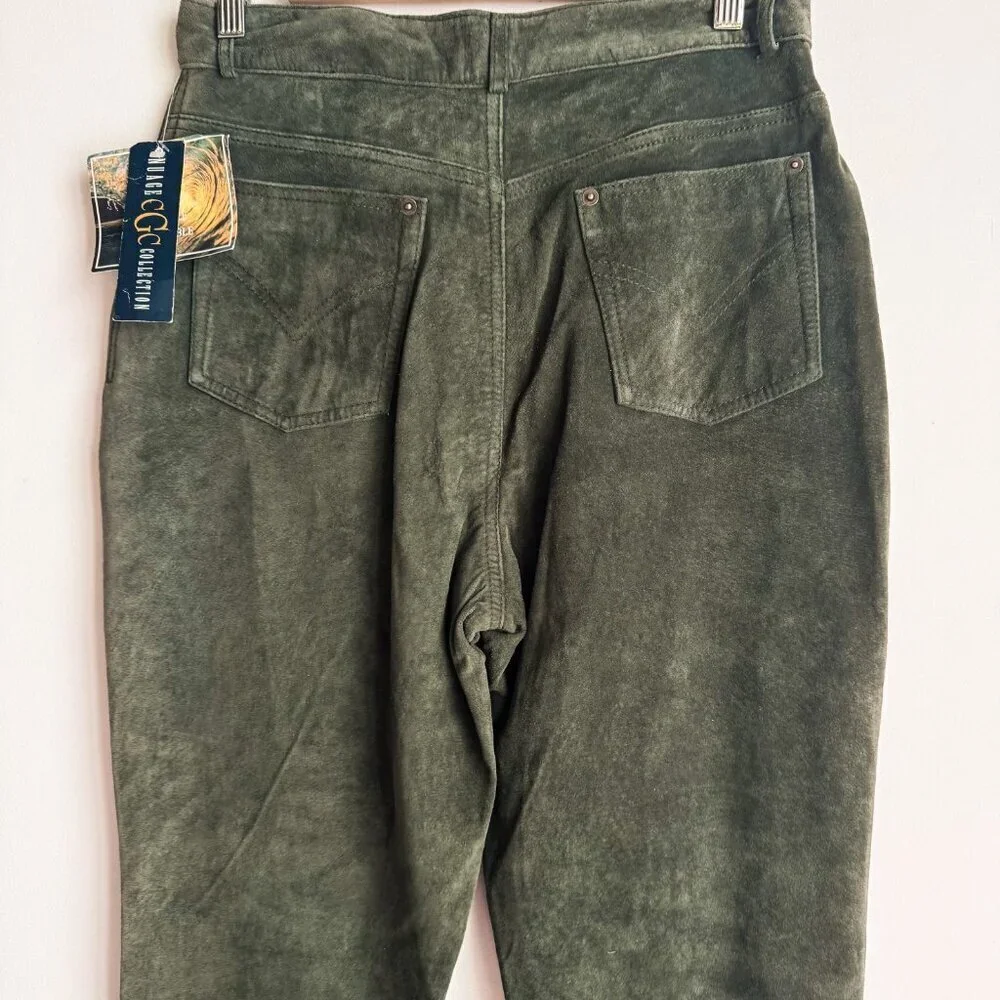 Vintage Nuage Deadstock Washable Suede Olive Green High Waist Pants 12
